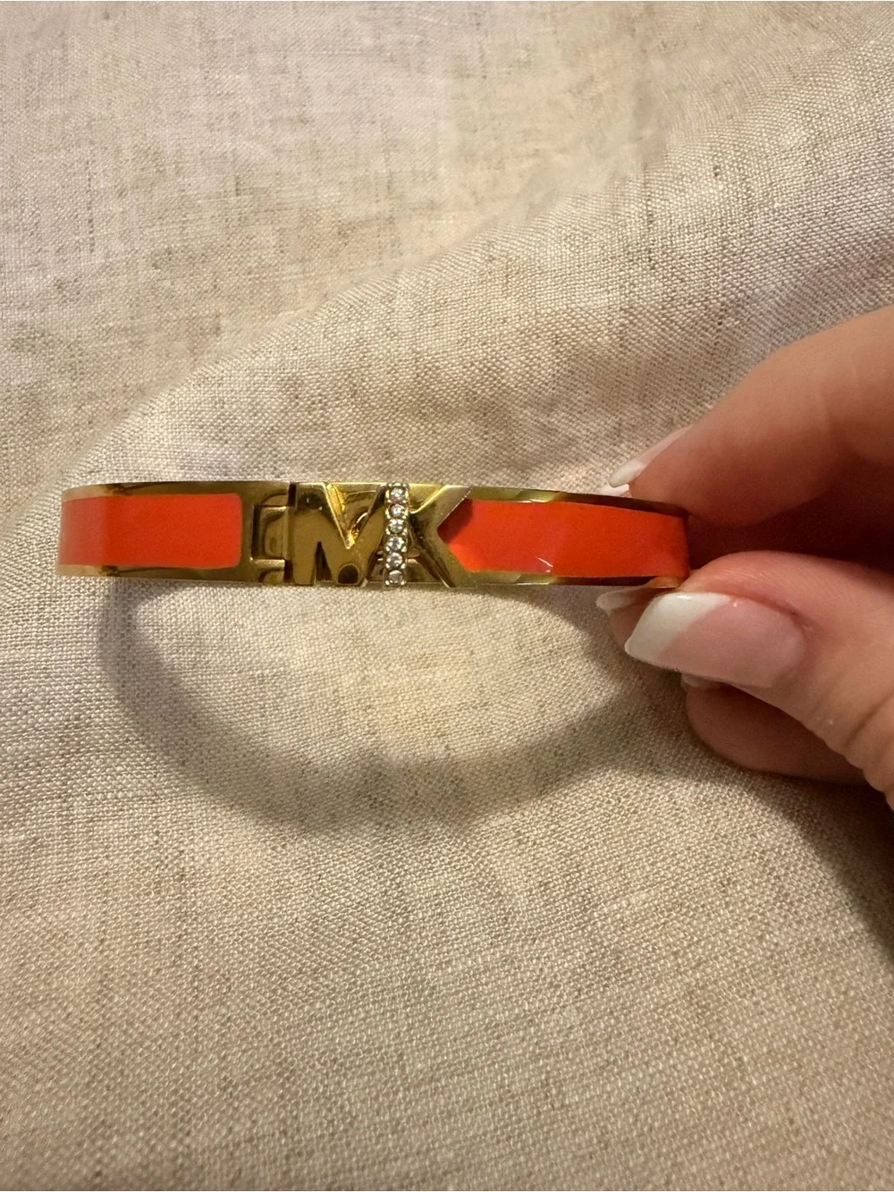Michael Kors Gold Tone Hinged Bracelet with Enamel Detail